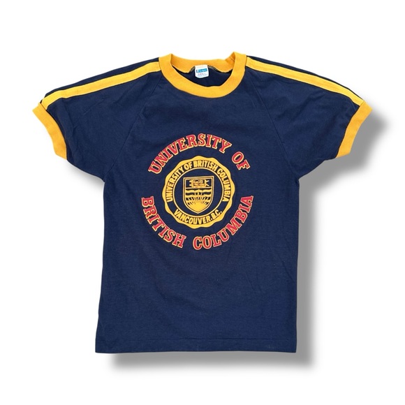 Vintage 70s Champion Blue Bar University Of Columbia Ringer T-Shirt Navy Small - Picture 1 of 5